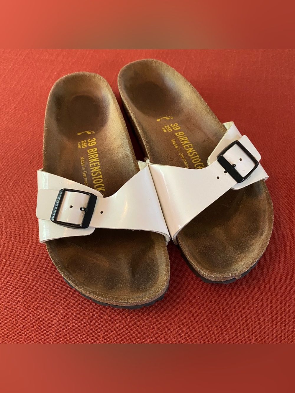 Birkenstock Madrid White Patent Leather Single Strap Sandals Slip-Ons Size L8 M6